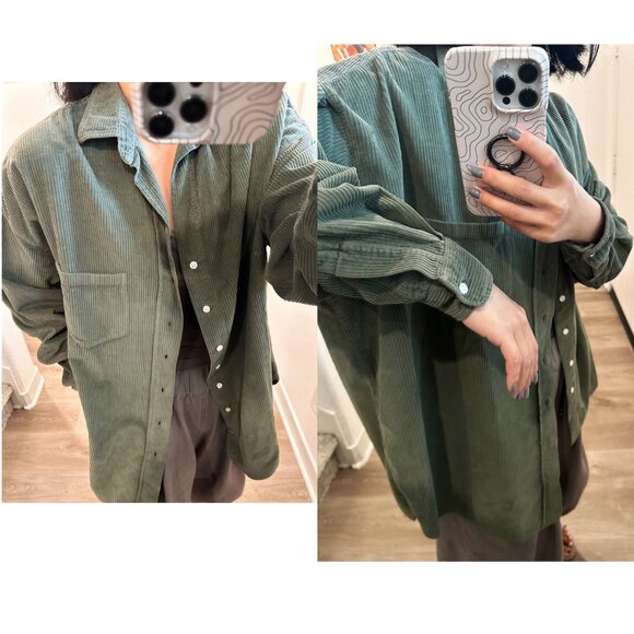 NWOT Frank Eileen SHIRLEY Oversized Shirt in Army, Italian Corduroy Size S - Picture 4 of 7